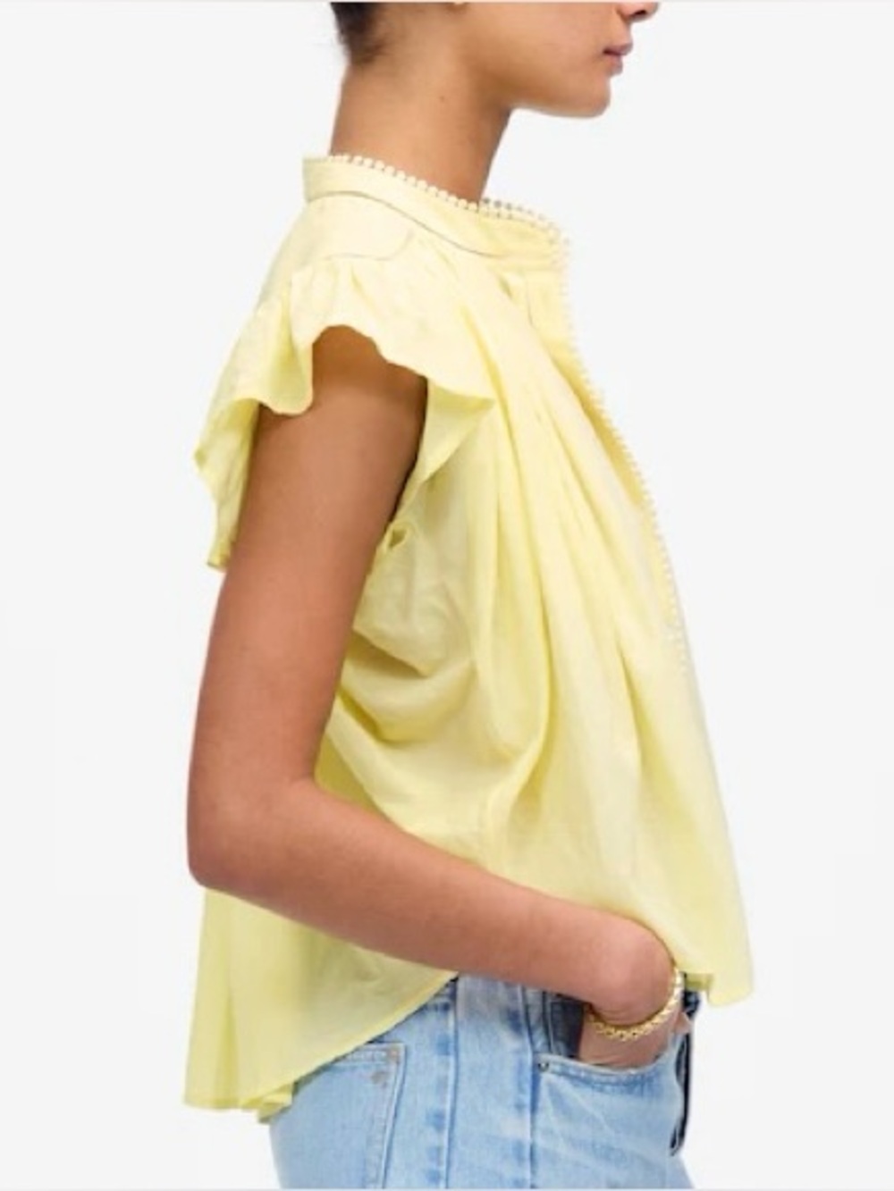 Madewell Shirred Lace Trim Top in Iced Lemon | XXL | EUC - Picture 2 of 16